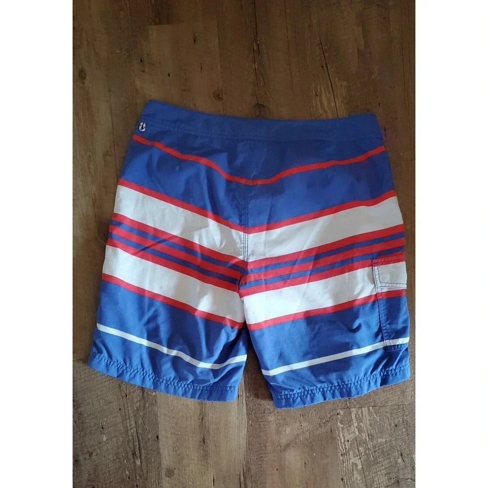 J. Crew Men's Size 32 Board Shorts Swim Trunks Blue Red Striped Mesh Lined